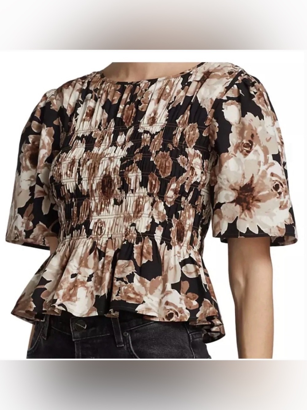 Rails Rosie Floral Smocked Peplum Top Puff Sleeve Lightweight XL